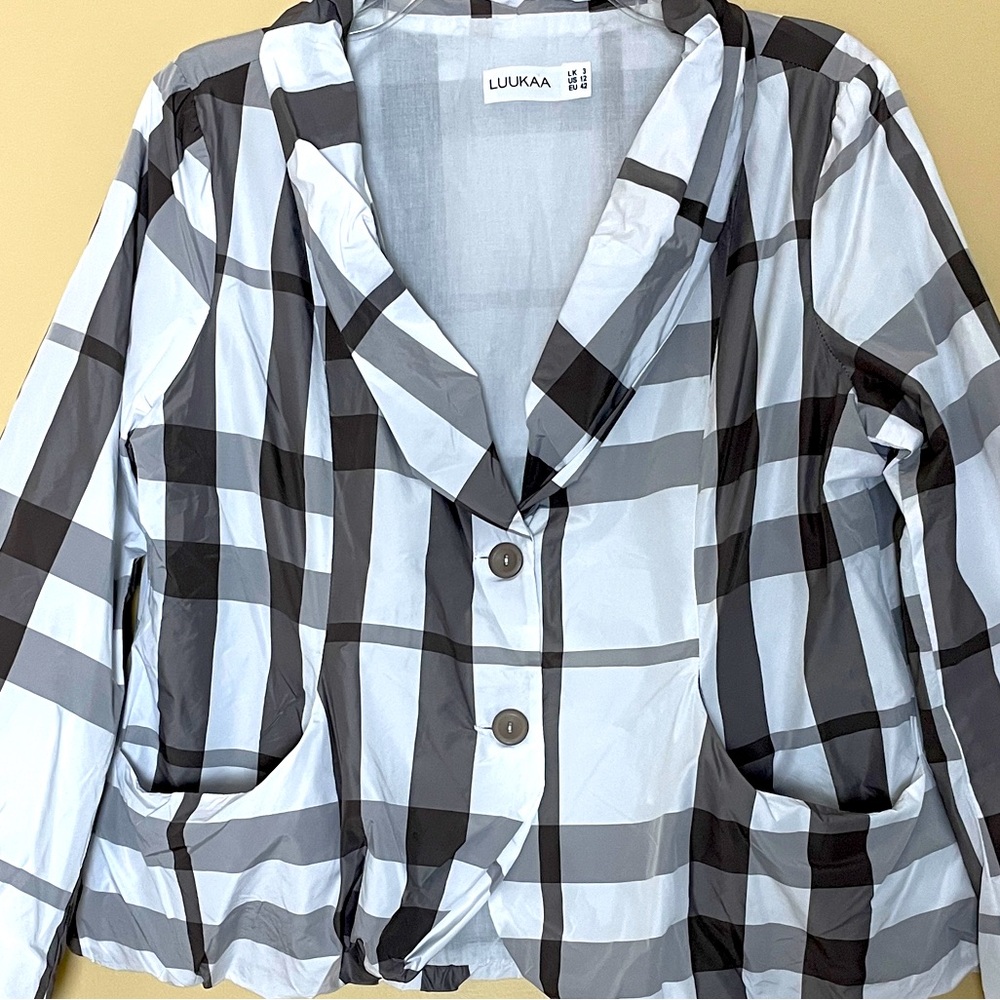 LUUKAA Nikki Plaid Blazer Jacket Size 12 Artsy Lagenlook - Picture 6 of 11